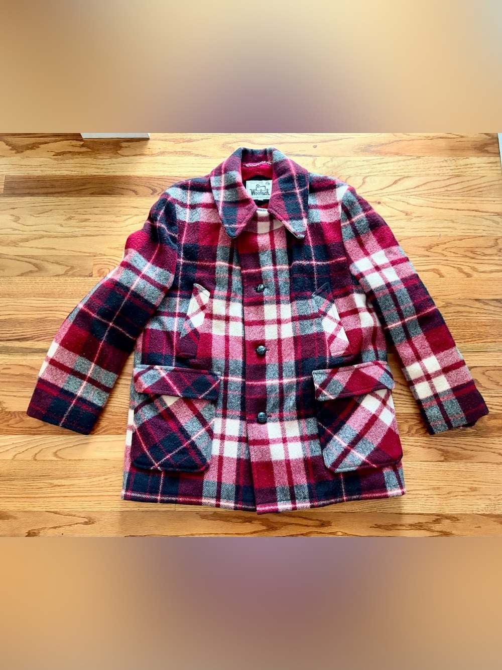 Vintage Woolrich Red Black Cream Plaid Men's Classic Coat